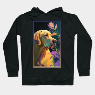 Labrador Retriever Dog Vibrant Tropical Flower Tall Digital Oil Painting Portrait Hoodie